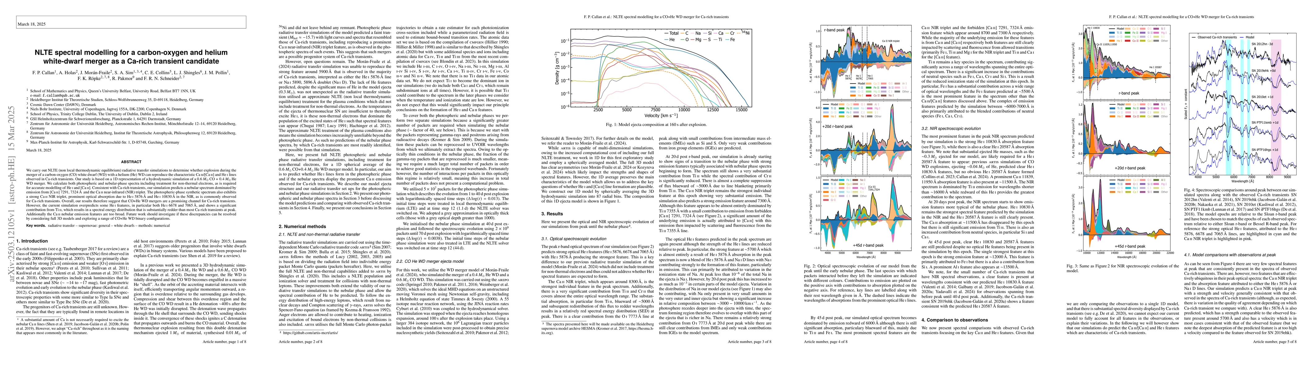 Thumbnail for NLTE spectral modelling for a carbon-oxygen and helium white-dwarf
  merger as a Ca-rich transient candidate