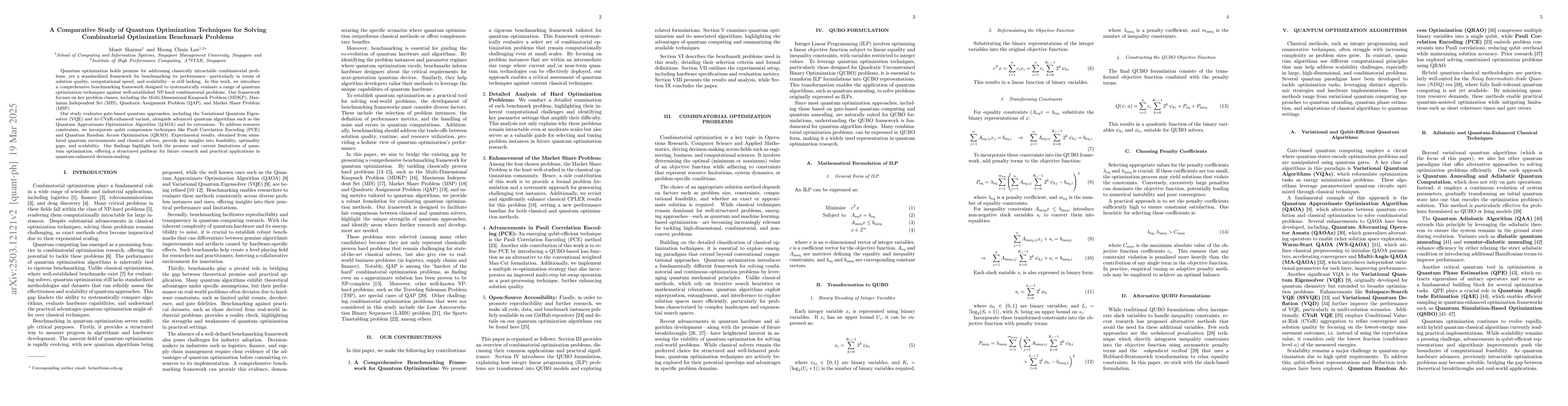 Thumbnail for A Comparative Study of Quantum Optimization Techniques for Solving
  Combinatorial Optimization Benchmark Problems