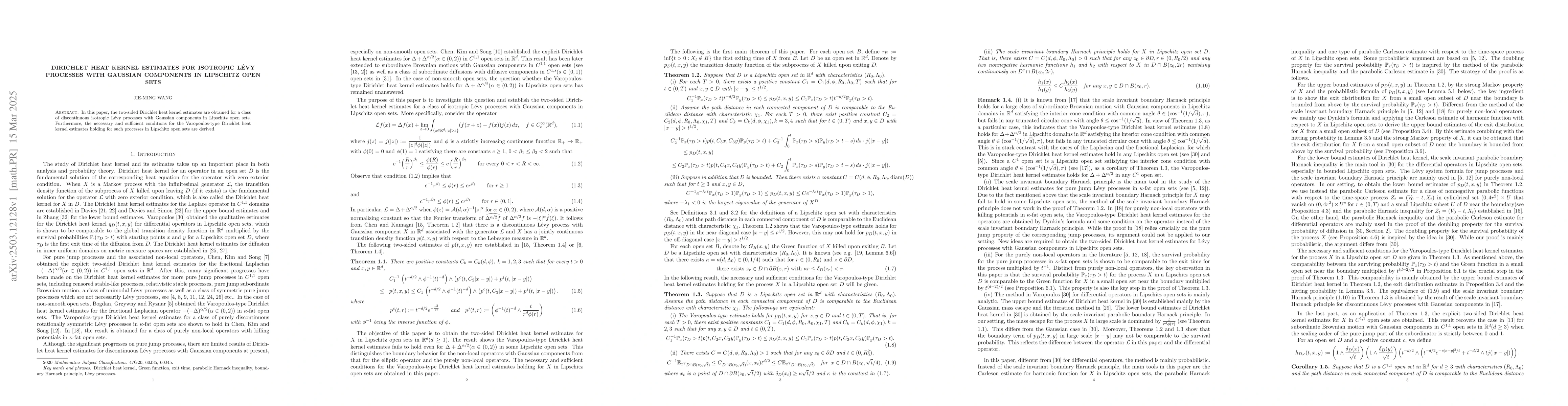 Thumbnail for Dirichlet heat kernel estimates for isotropic Levy processes with
  Gaussian components in Lipschitz open sets