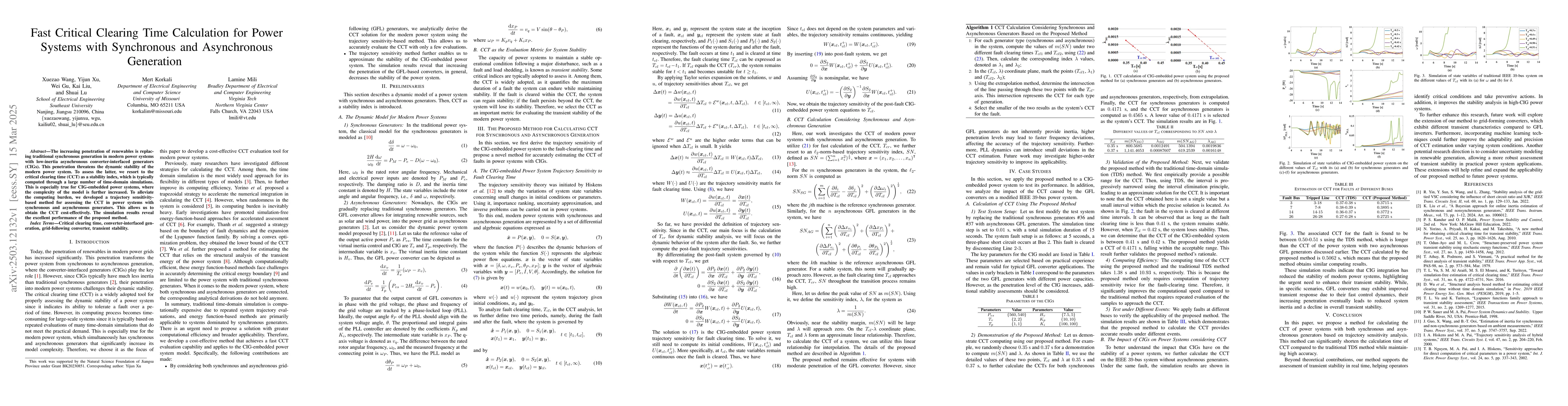 Thumbnail for Fast Critical Clearing Time Calculation for Power Systems with
  Synchronous and Asynchronous Generation