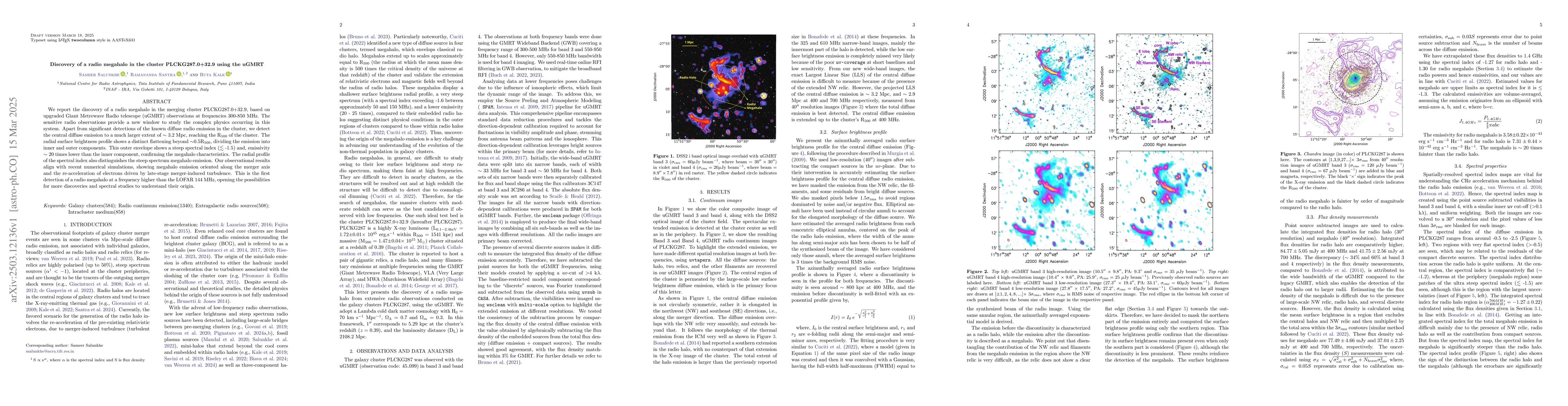 Thumbnail for Discovery of a radio megahalo in the cluster PLCKG287.0+32.9 using the
  uGMRT