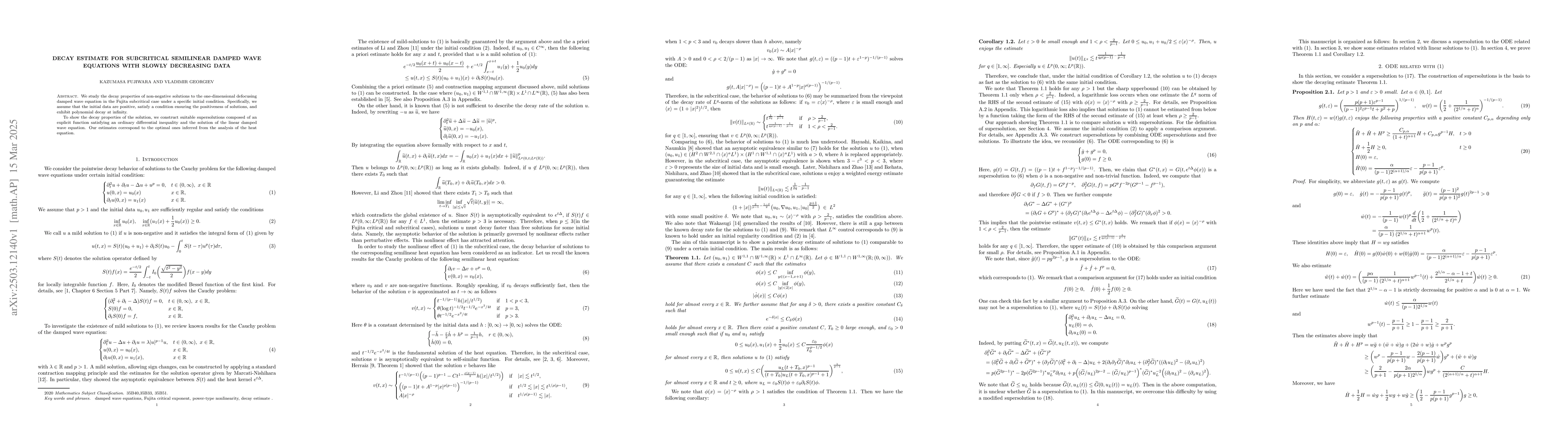 Thumbnail for Decay estimate for subcritical semilinear damped wave equations with
  slowly decreasing data