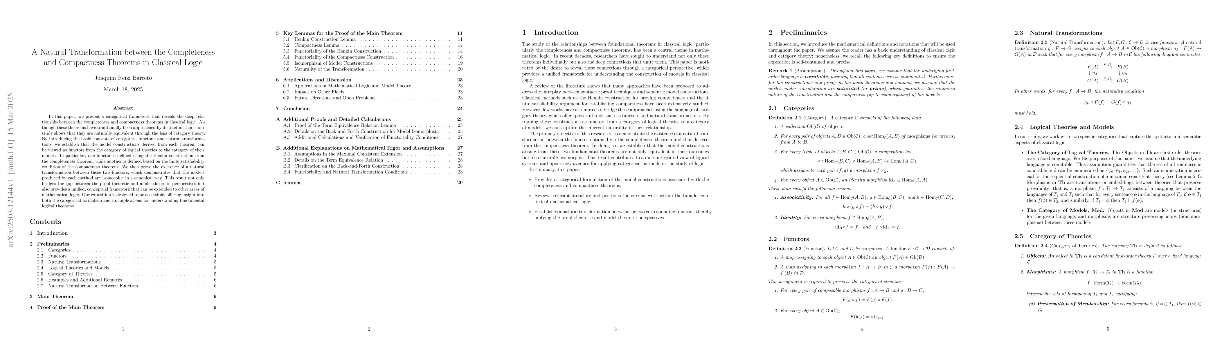 Thumbnail for A Natural Transformation between the Completeness and Compactness
  Theorems in Classical Logic