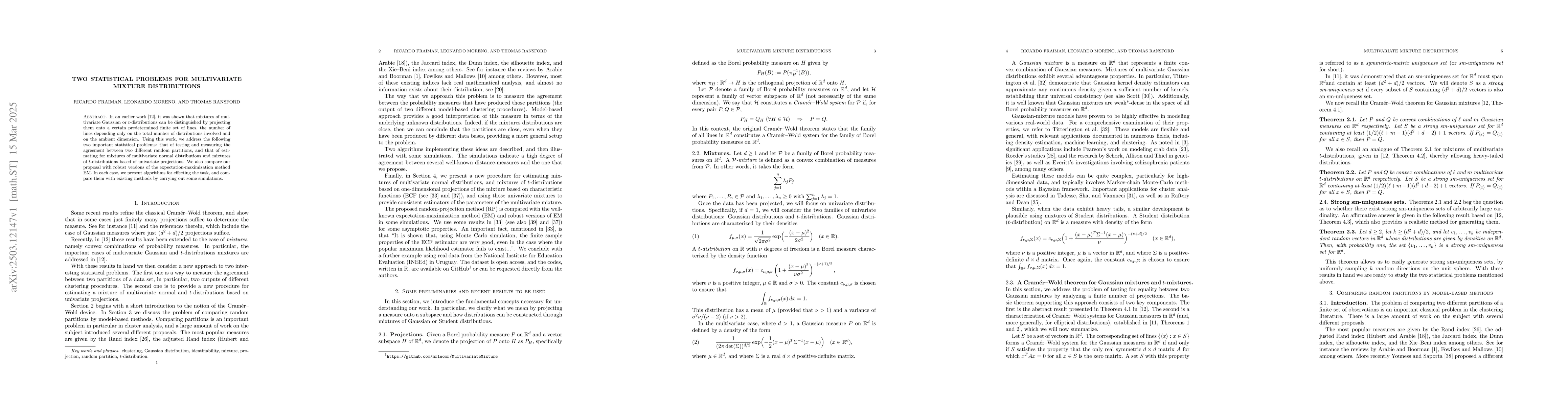 Thumbnail for Two statistical problems for multivariate mixture distributions