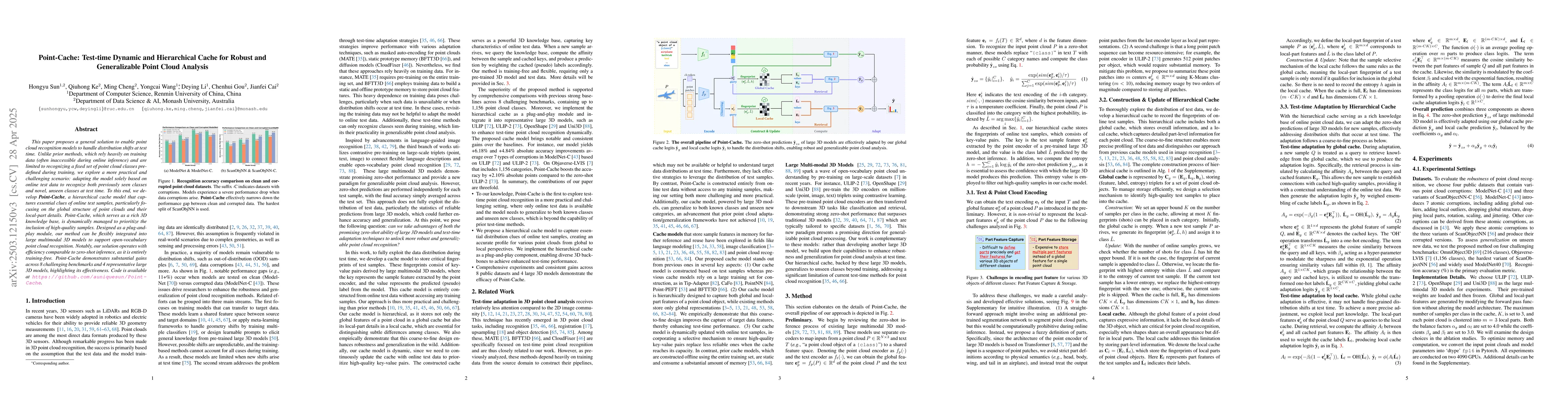 Thumbnail for Point-Cache: Test-time Dynamic and Hierarchical Cache for Robust and
  Generalizable Point Cloud Analysis