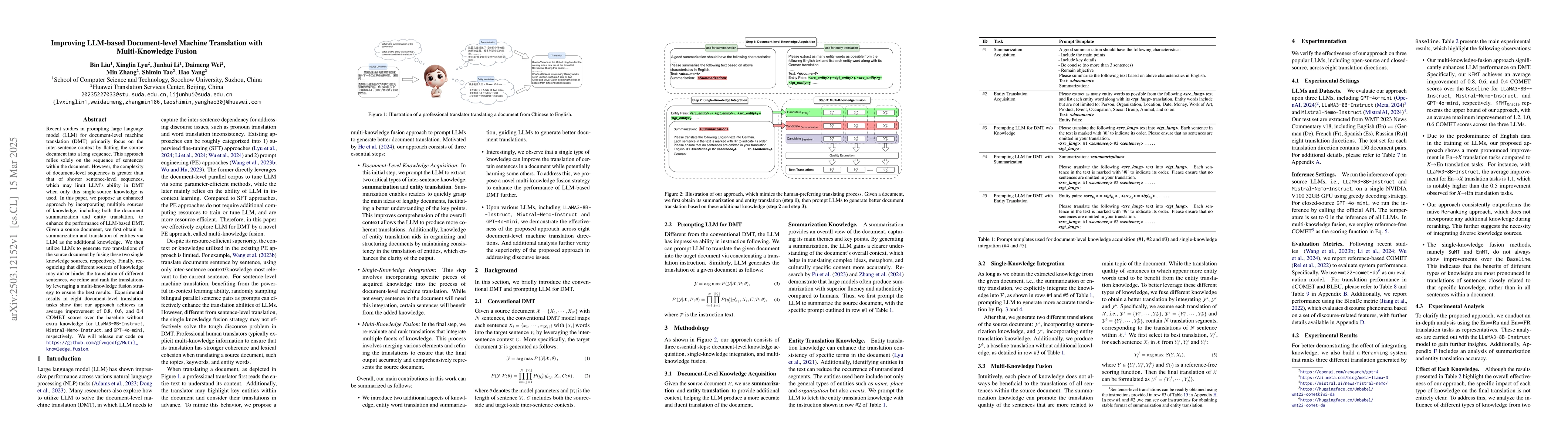Thumbnail for Improving LLM-based Document-level Machine Translation with
  Multi-Knowledge Fusion