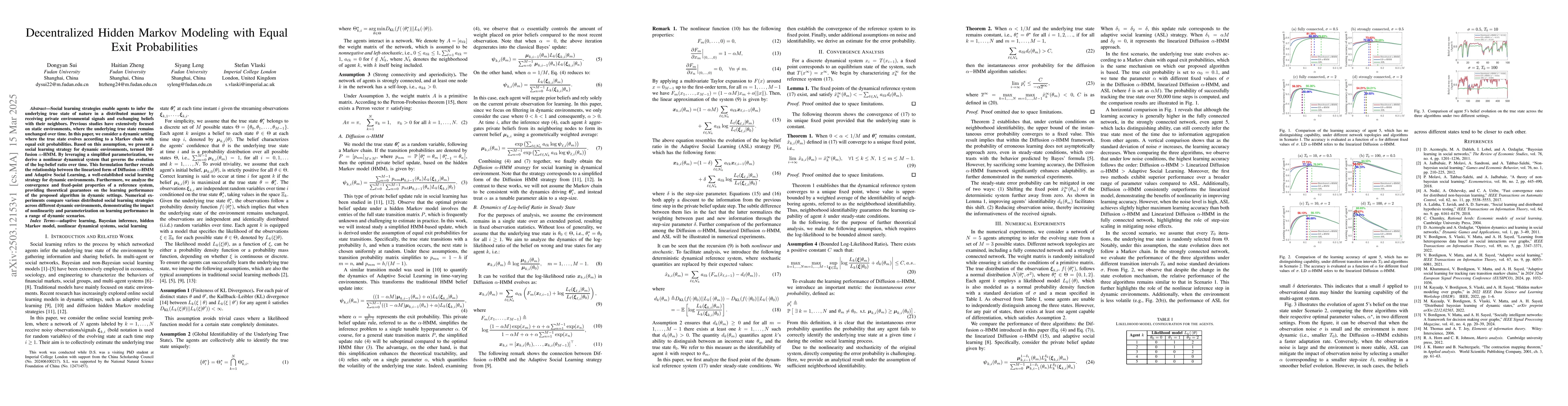 Thumbnail for Decentralized Hidden Markov Modeling with Equal Exit Probabilities