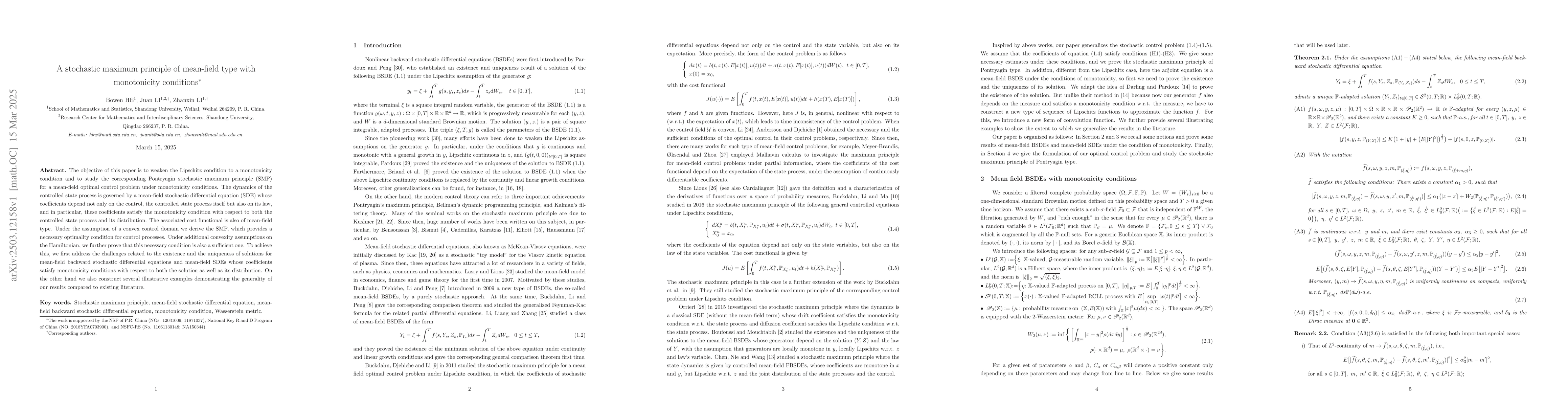 Thumbnail for A stochastic maximum principle of mean-field type with monotonicity
  conditions