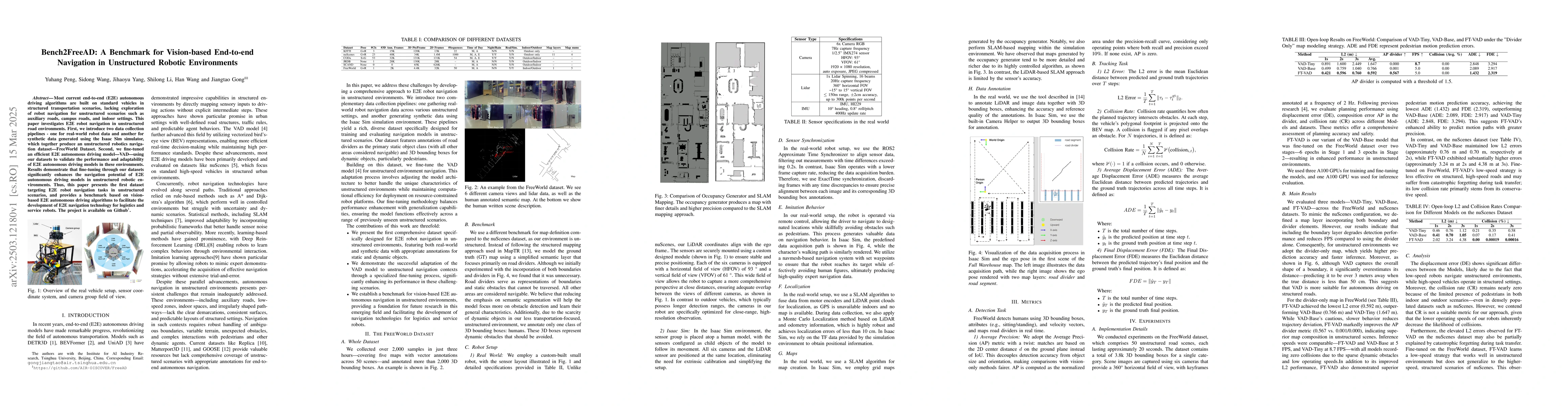 Thumbnail for Bench2FreeAD: A Benchmark for Vision-based End-to-end Navigation in
  Unstructured Robotic Environments
