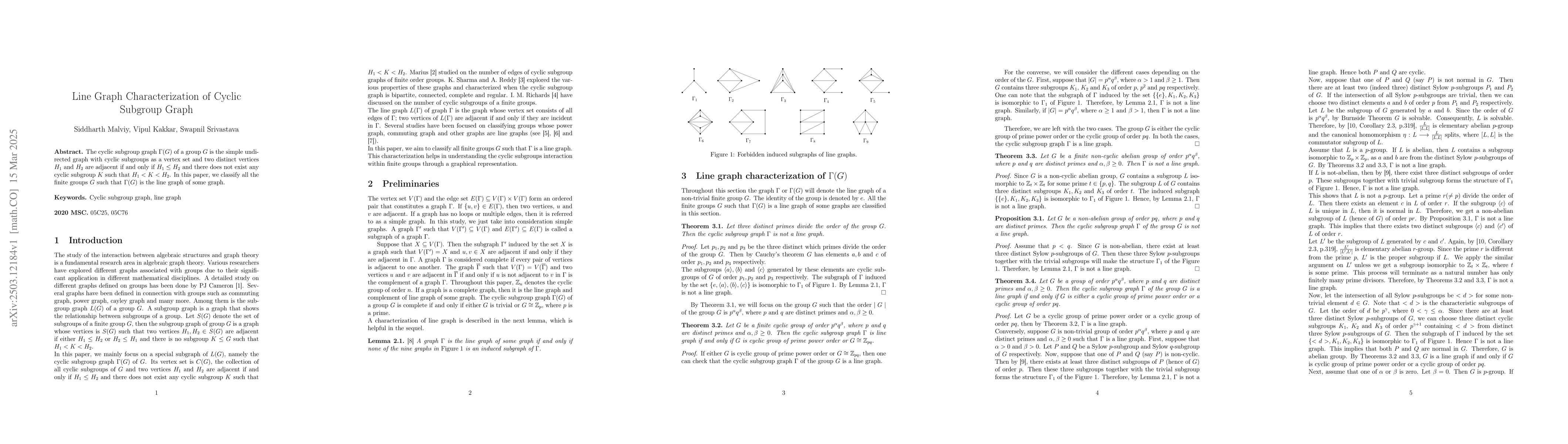 Thumbnail for Line Graph Characterization of Cyclic Subgroup Graph