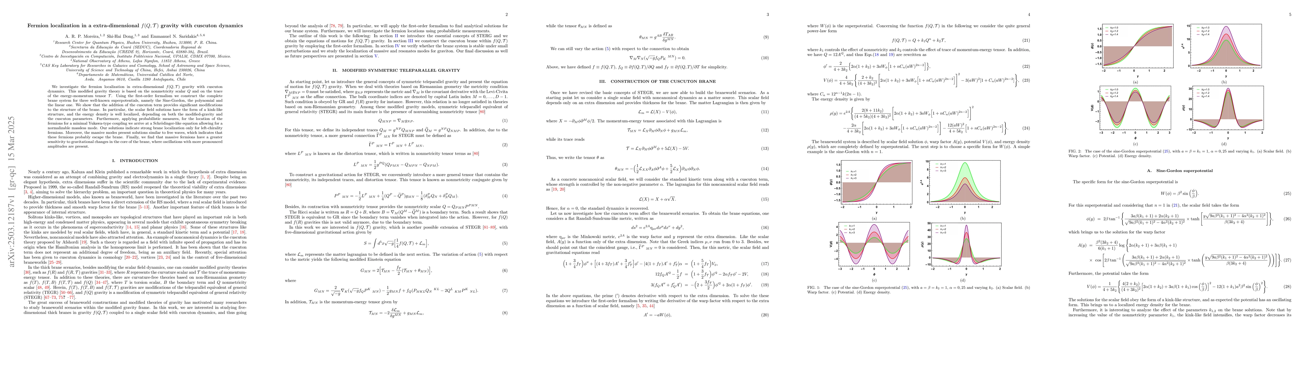 Thumbnail for Fermion localization in a extra-dimensional $f(Q,\mathcal{T})$ gravity
  with cuscuton dynamics