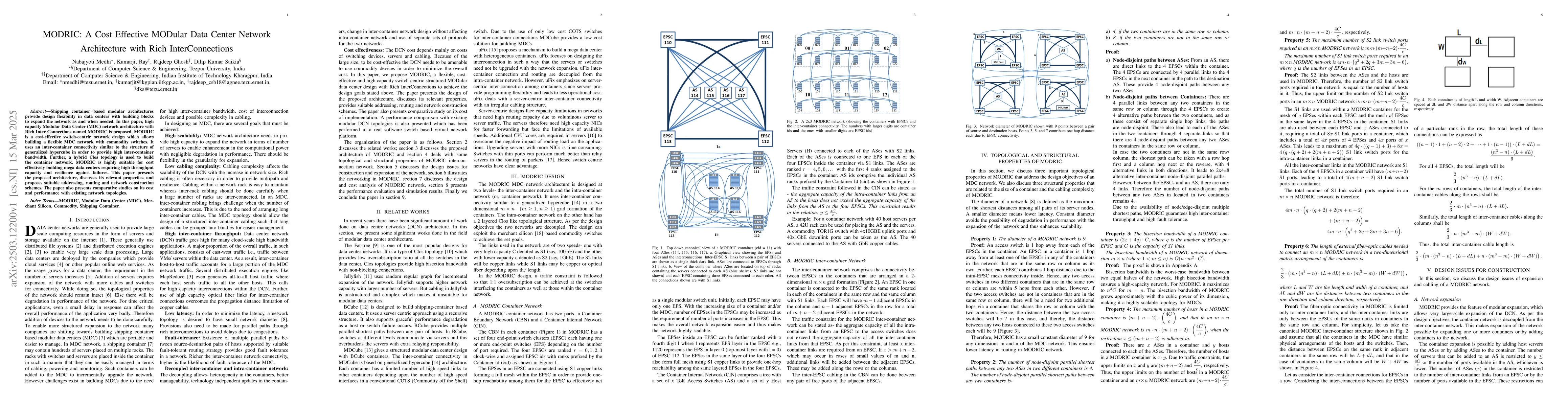 Thumbnail for MODRIC: A Cost Effective MODular Data Center Network Architecture with
  Rich InterConnections