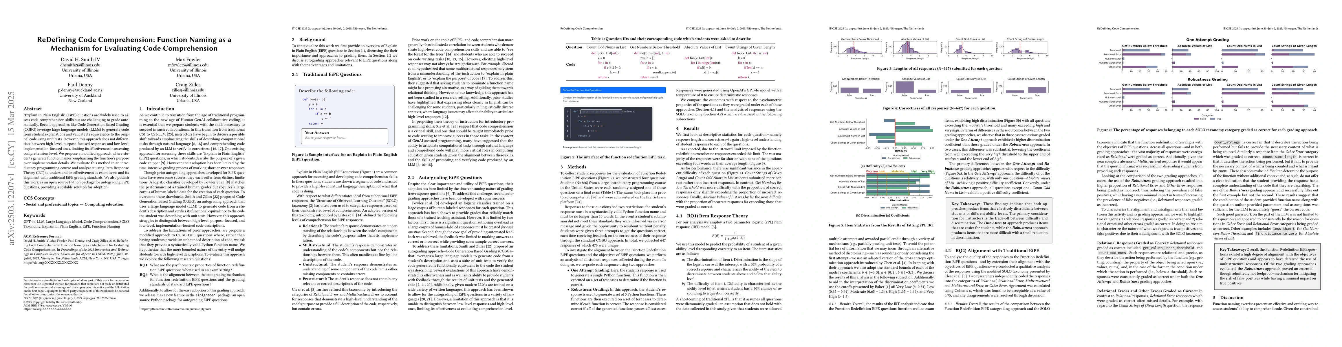 Thumbnail for ReDefining Code Comprehension: Function Naming as a Mechanism for
  Evaluating Code Comprehension