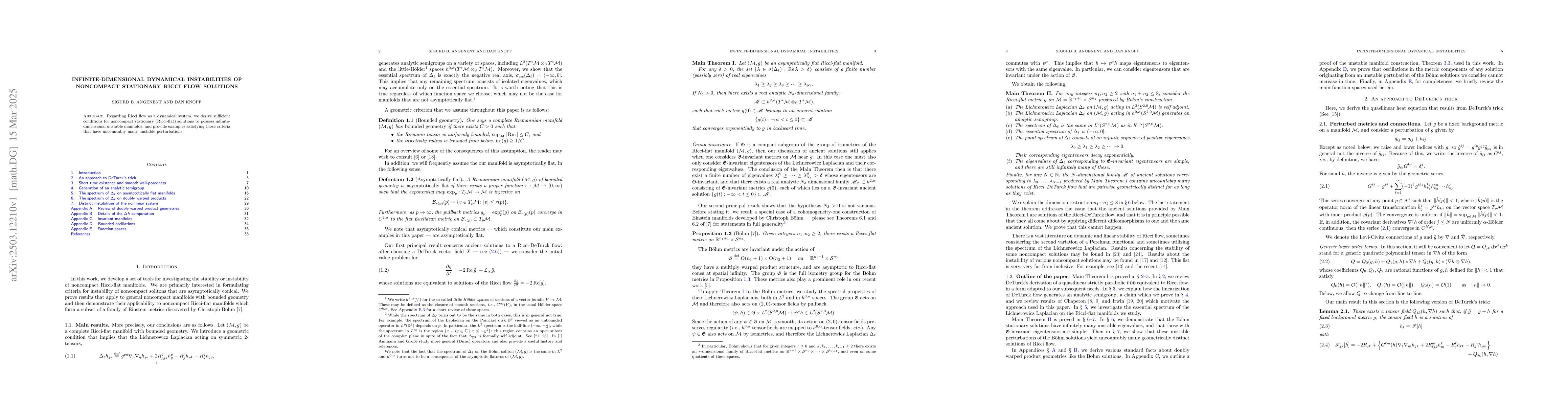 Thumbnail for Infinite-dimensional dynamical instabilities of noncompact stationary
  Ricci flow solutions