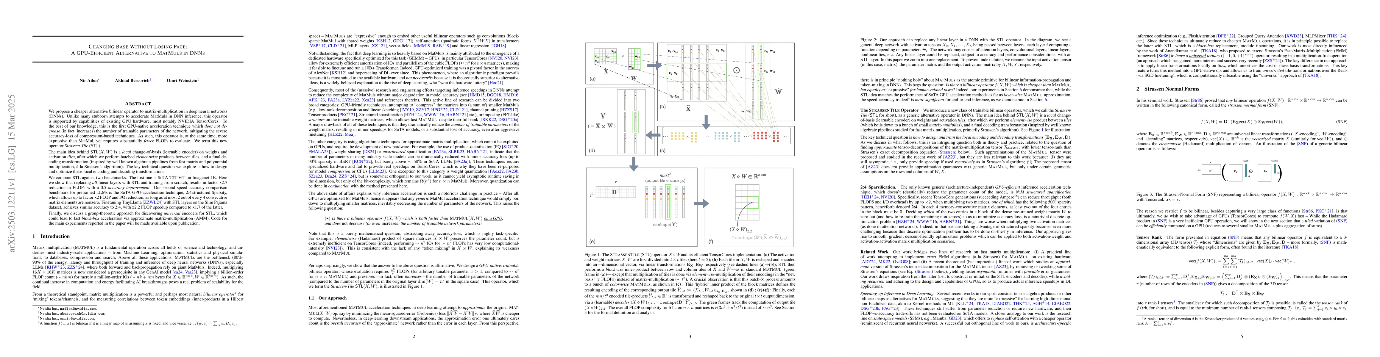 Thumbnail for Changing Base Without Losing Pace: A GPU-Efficient Alternative to MatMul
  in DNNs