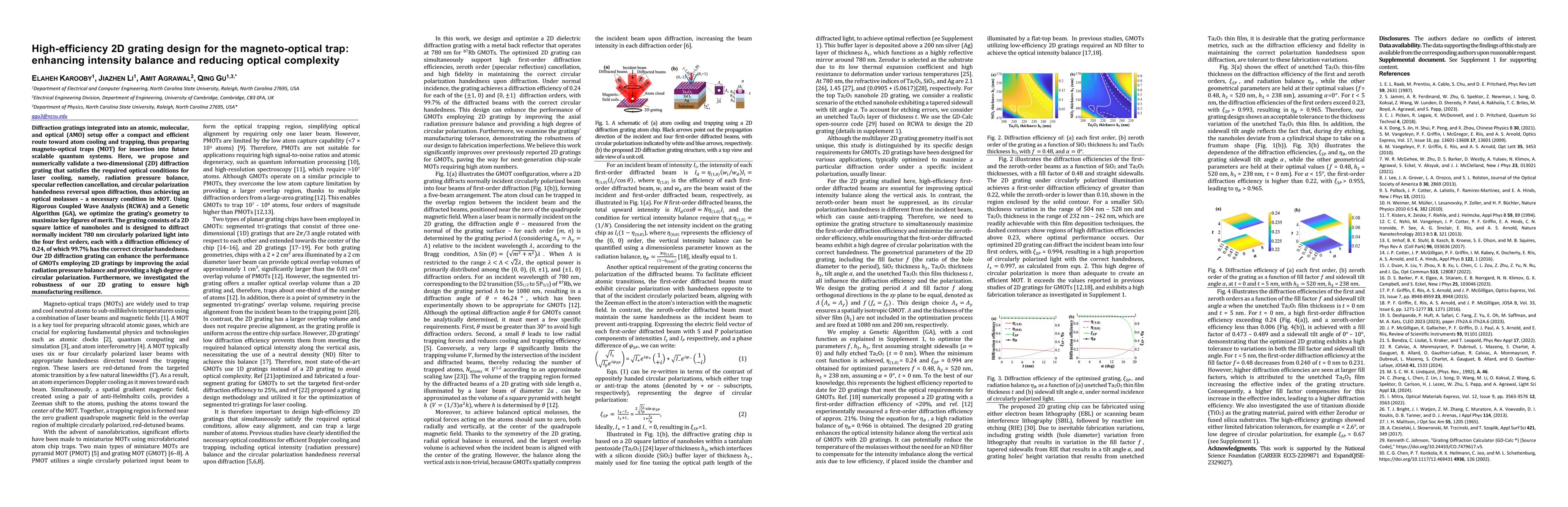 Thumbnail for High-efficiency 2D Grating Design for the Magneto-Optical Trap:
  Enhancing Intensity Balance and Reducing Optical Complexity