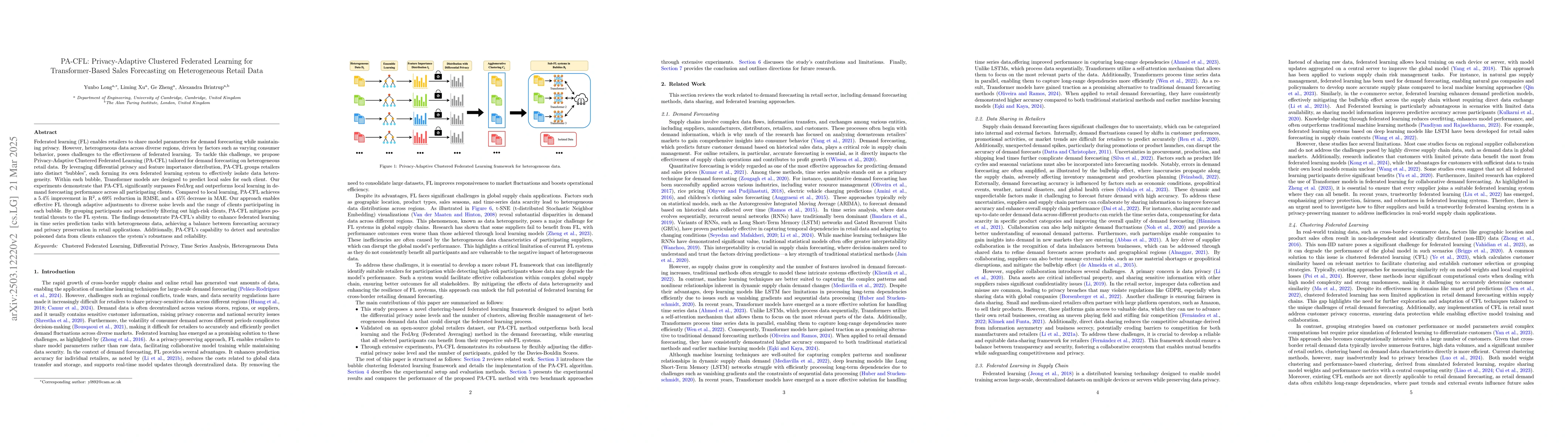 Thumbnail for PA-CFL: Privacy-Adaptive Clustered Federated Learning for
  Transformer-Based Sales Forecasting on Heterogeneous Retail Data