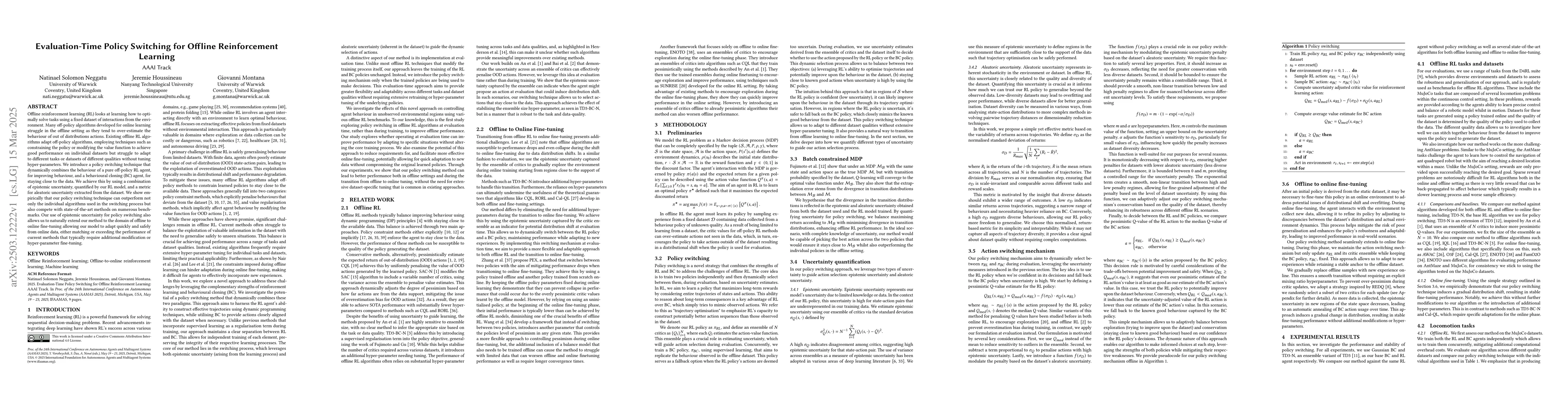 Thumbnail for Evaluation-Time Policy Switching for Offline Reinforcement Learning