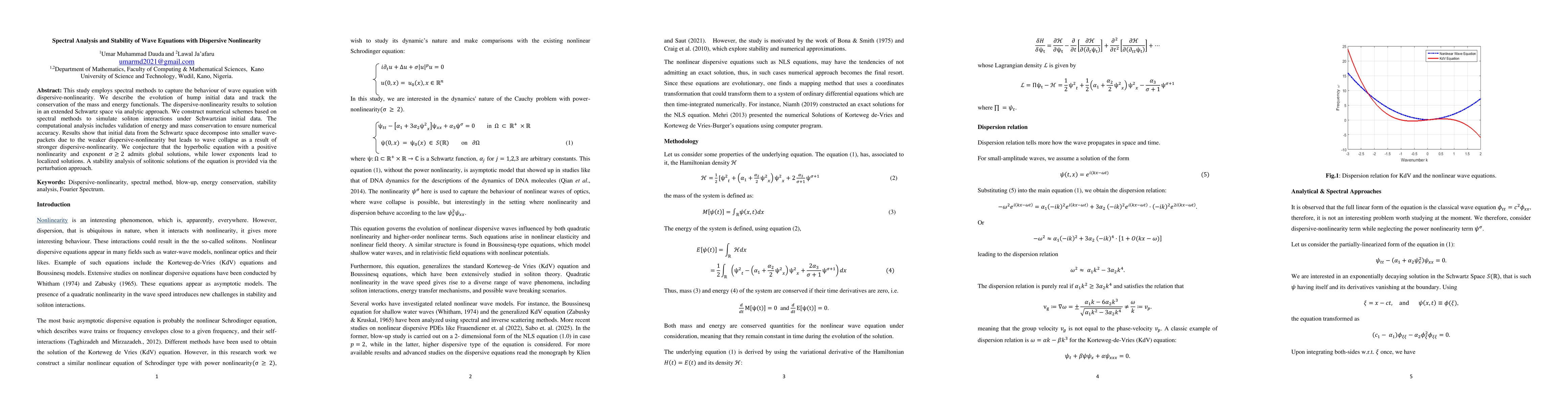 Thumbnail for Spectral Analysis and Stability of Wave Equations with Dispersive
  Nonlinearity