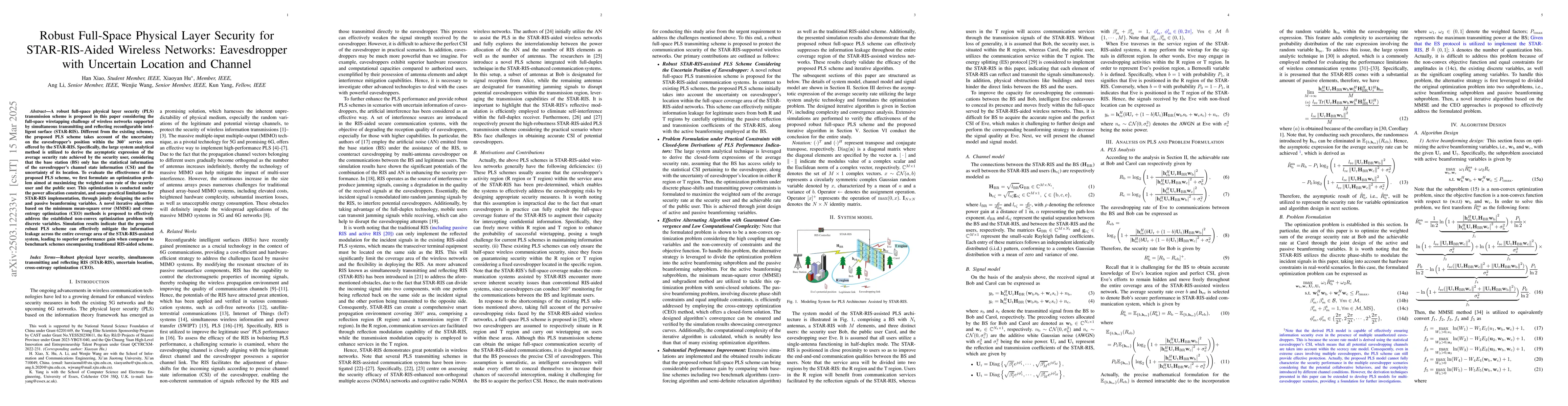 Thumbnail for Robust Full-Space Physical Layer Security for STAR-RIS-Aided Wireless
  Networks: Eavesdropper with Uncertain Location and Channel