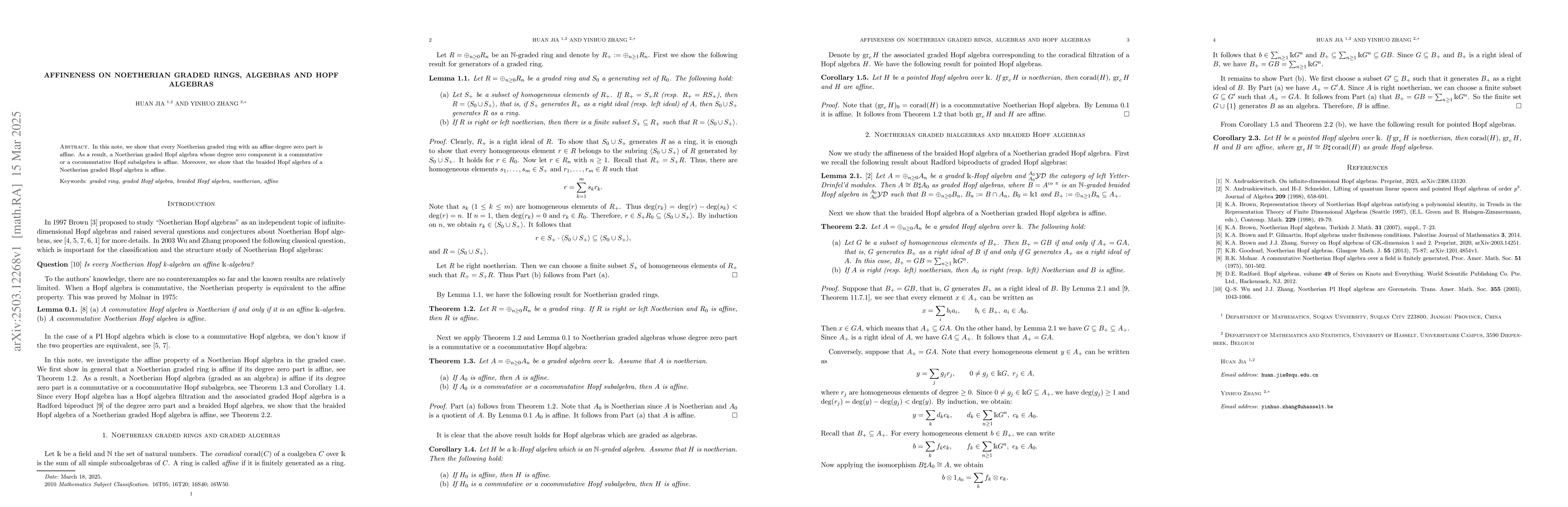 Thumbnail for Affineness on Noetherian graded rings, algebras and Hopf algebras