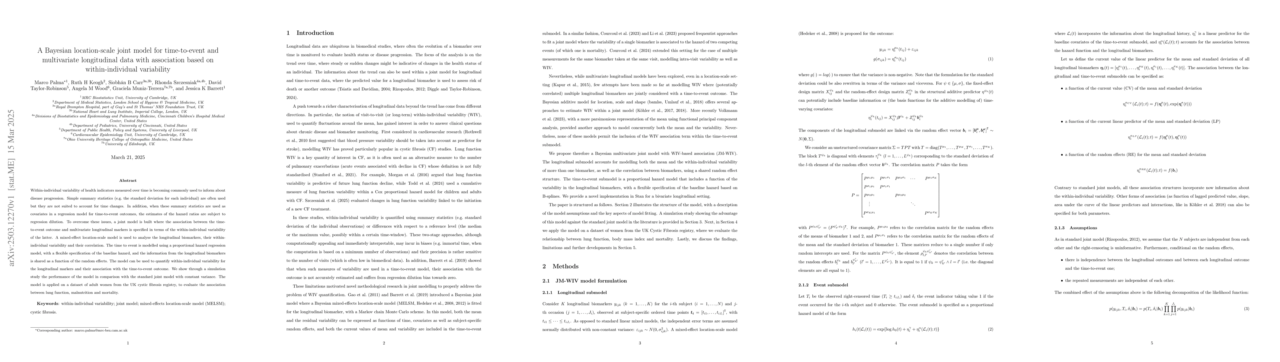 Thumbnail for A Bayesian location-scale joint model for time-to-event and multivariate
  longitudinal data with association based on within-individual variability