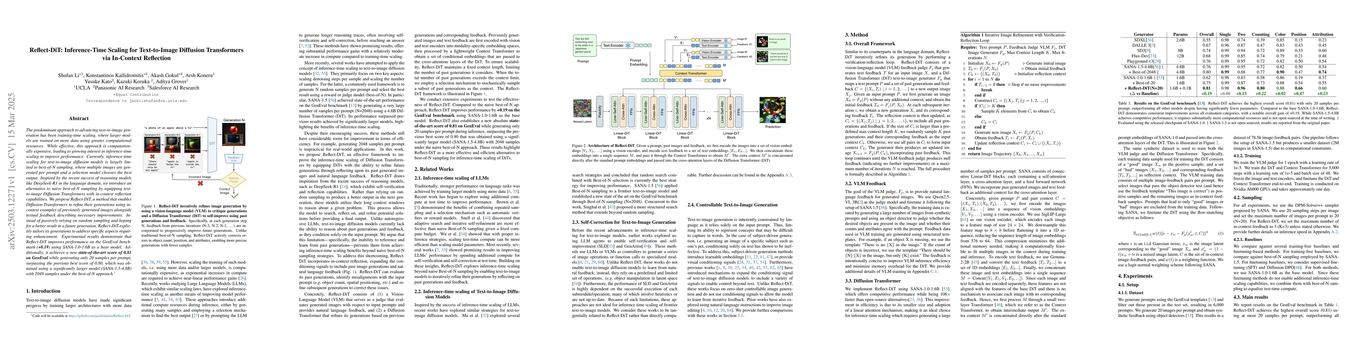Thumbnail for Reflect-DiT: Inference-Time Scaling for Text-to-Image Diffusion
  Transformers via In-Context Reflection