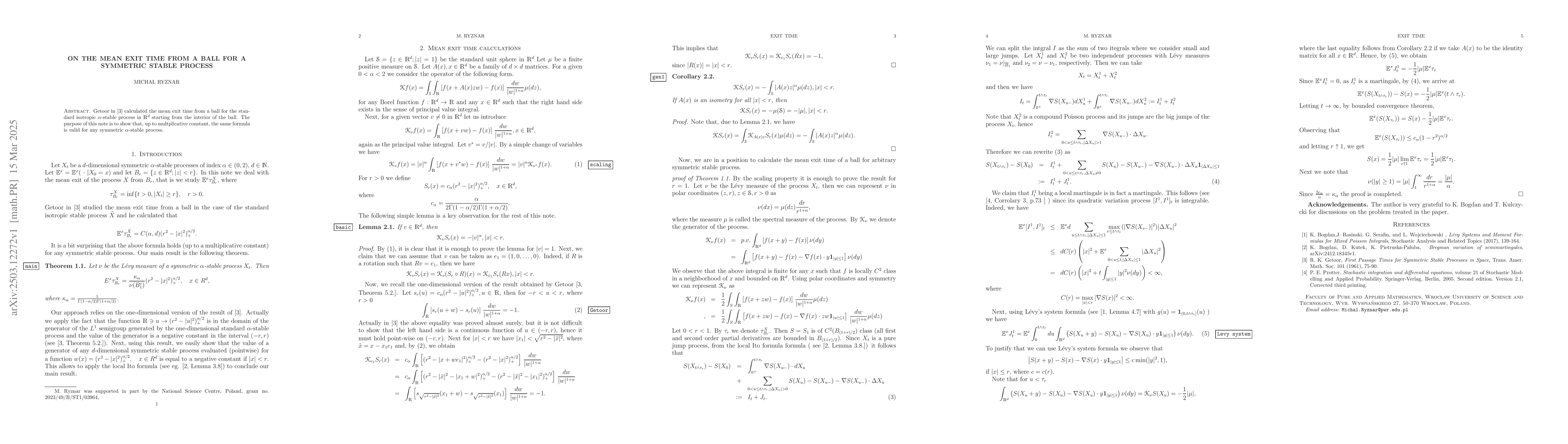 Thumbnail for On the mean exit time from a ball for a symmetric stable process