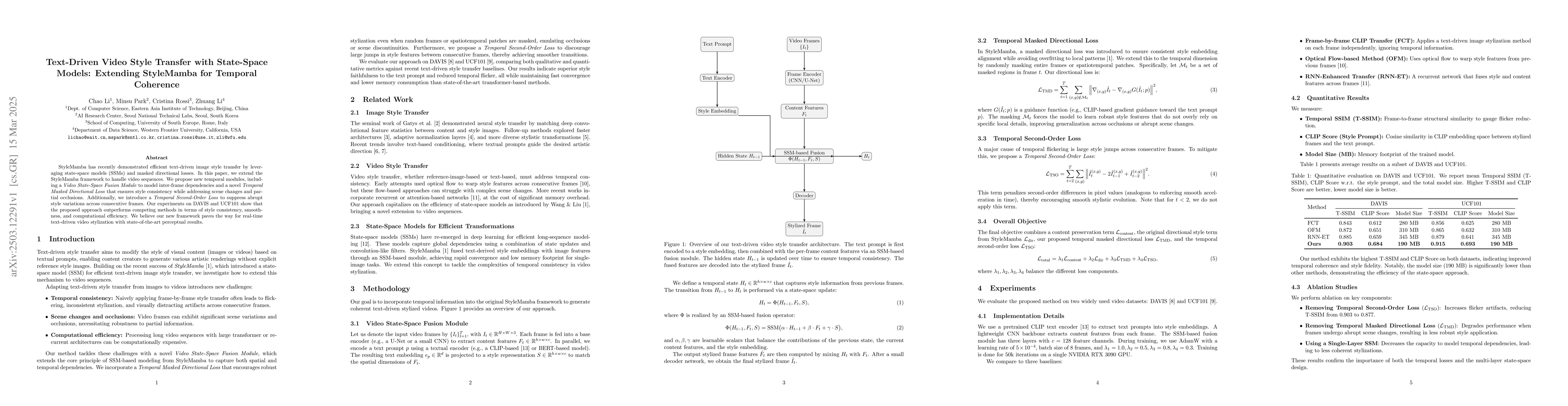 Thumbnail for Text-Driven Video Style Transfer with State-Space Models: Extending
  StyleMamba for Temporal Coherence