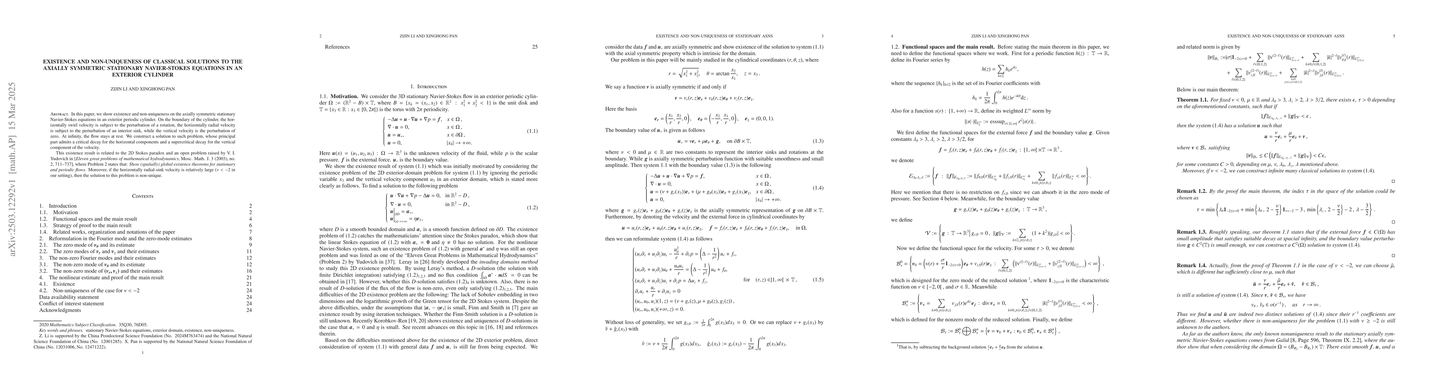 Thumbnail for Existence and non-uniqueness of classical solutions to the axially
  symmetric stationary Navier-Stokes equations in an exterior cylinder