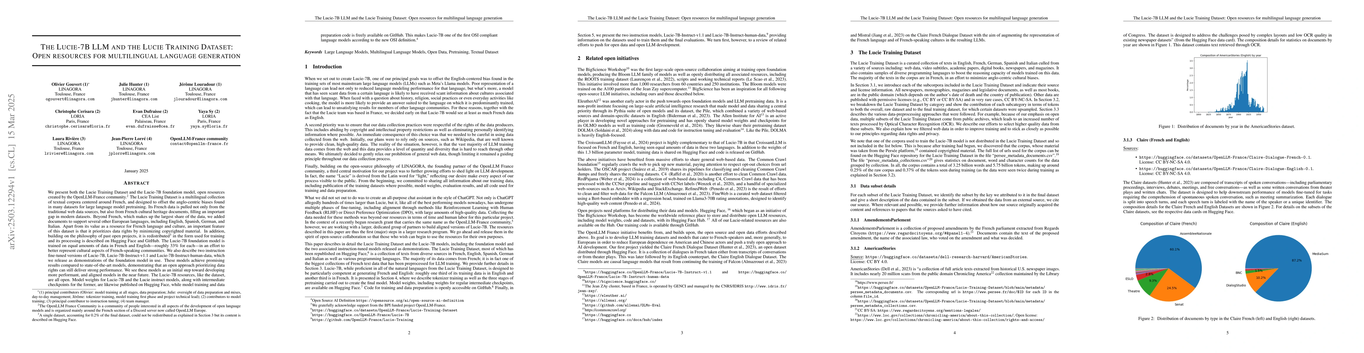 Thumbnail for The Lucie-7B LLM and the Lucie Training Dataset: Open resources for
  multilingual language generation