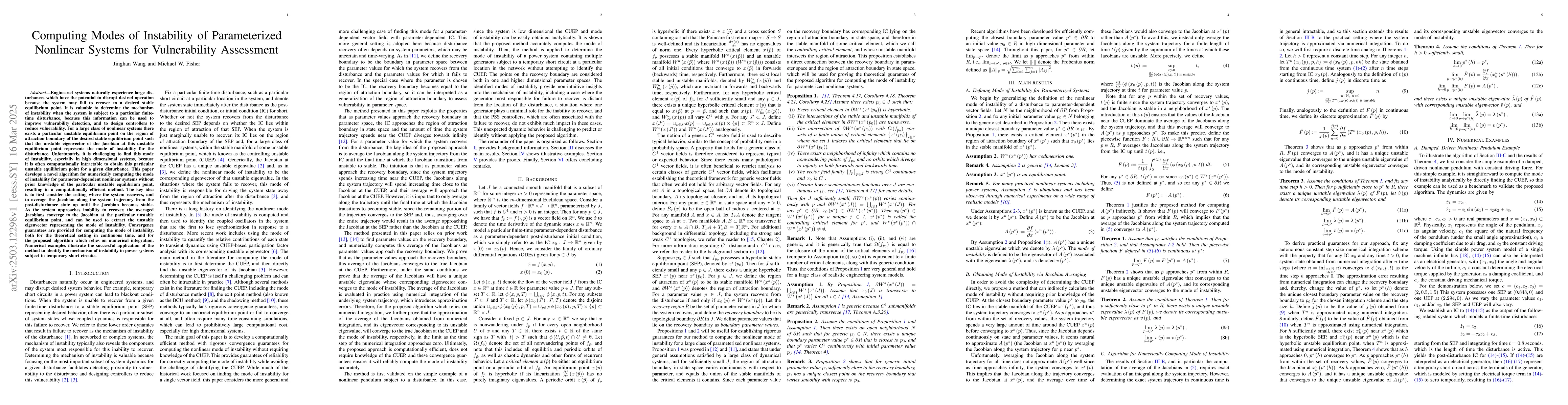 Thumbnail for Computing Modes of Instability of Parameterized Nonlinear Systems for
  Vulnerability Assessment