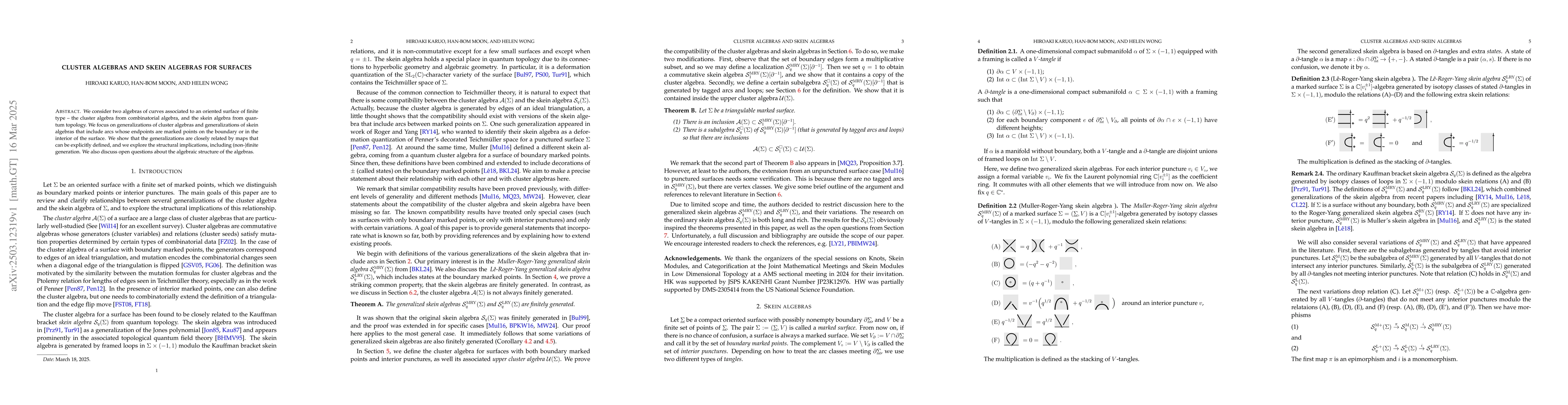 Thumbnail for Cluster algebras and skein algebras for surfaces