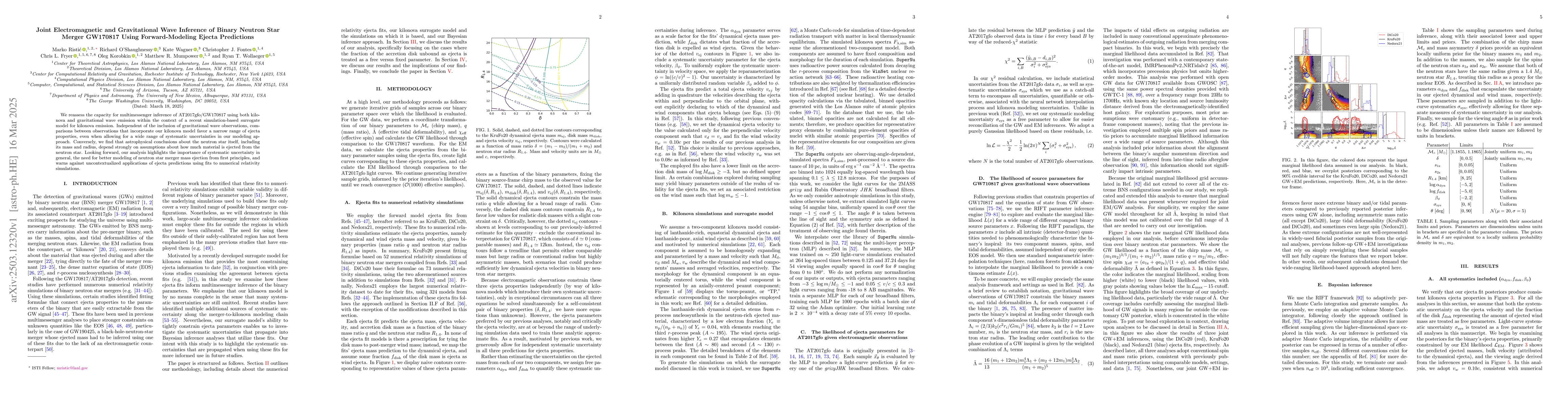 Thumbnail for Joint Electromagnetic and Gravitational Wave Inference of Binary Neutron
  Star Merger GW170817 Using Forward-Modeling Ejecta Predictions