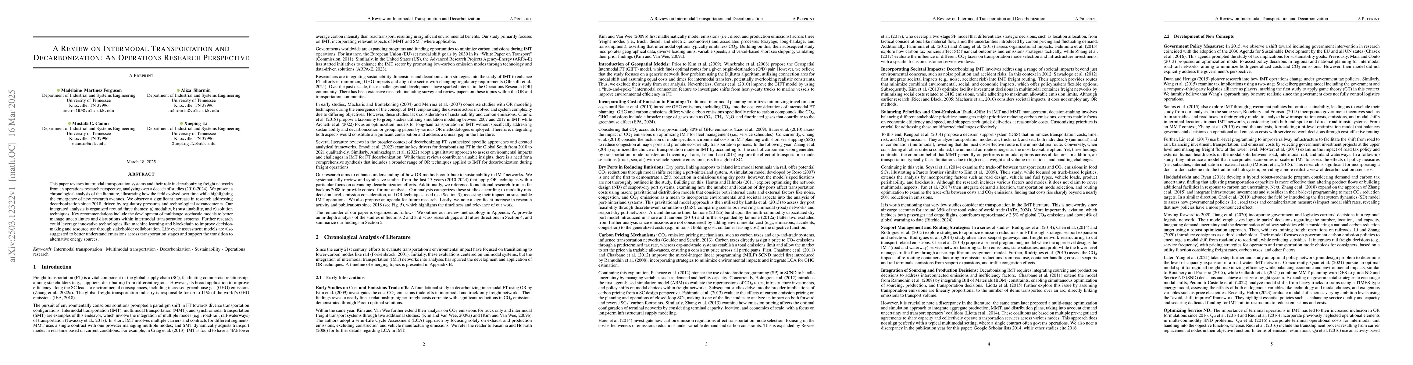 Thumbnail for A Review on Intermodal Transportation and Decarbonization: An Operations
  Research Perspective