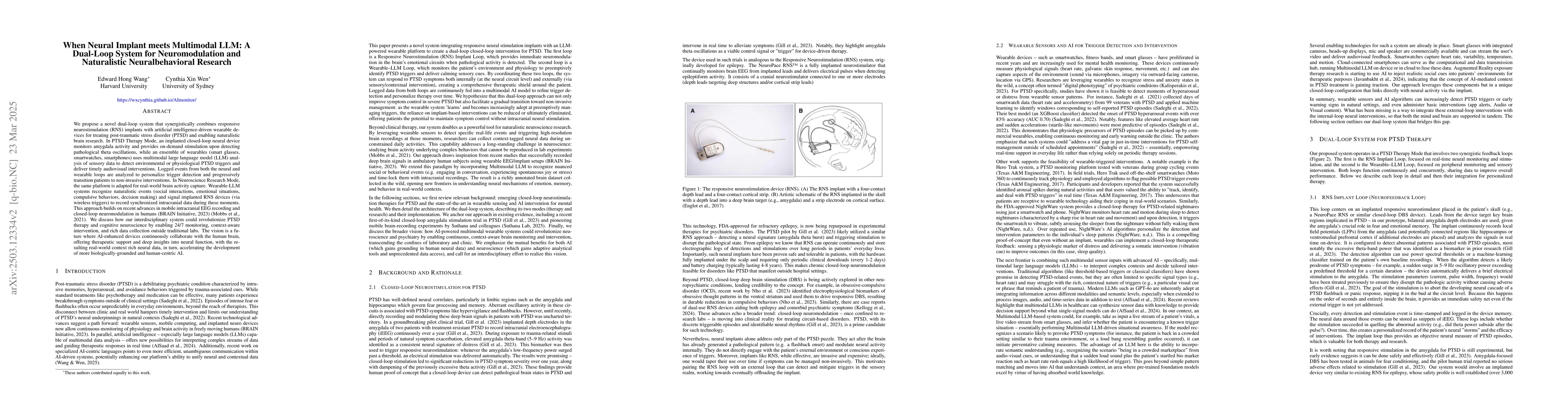 Thumbnail for When neural implant meets multimodal LLM: A dual-loop system for
  neuromodulation and naturalistic neuralbehavioral research
