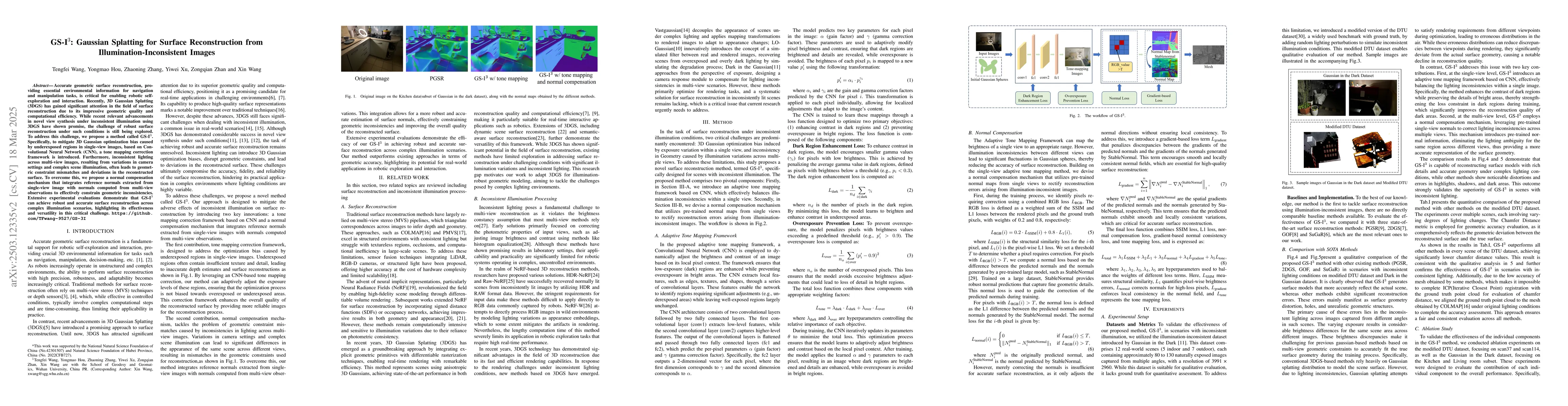 Thumbnail for GS-I$^{3}$: Gaussian Splatting for Surface Reconstruction from
  Illumination-Inconsistent Images