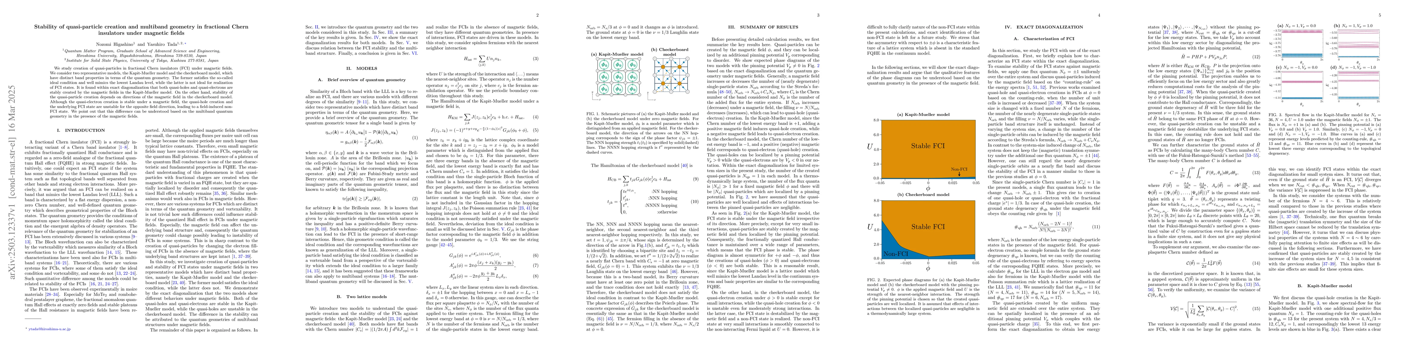 Thumbnail for Stability of quasi-particle creation and multiband geometry in
  fractional Chern insulators under magnetic fields