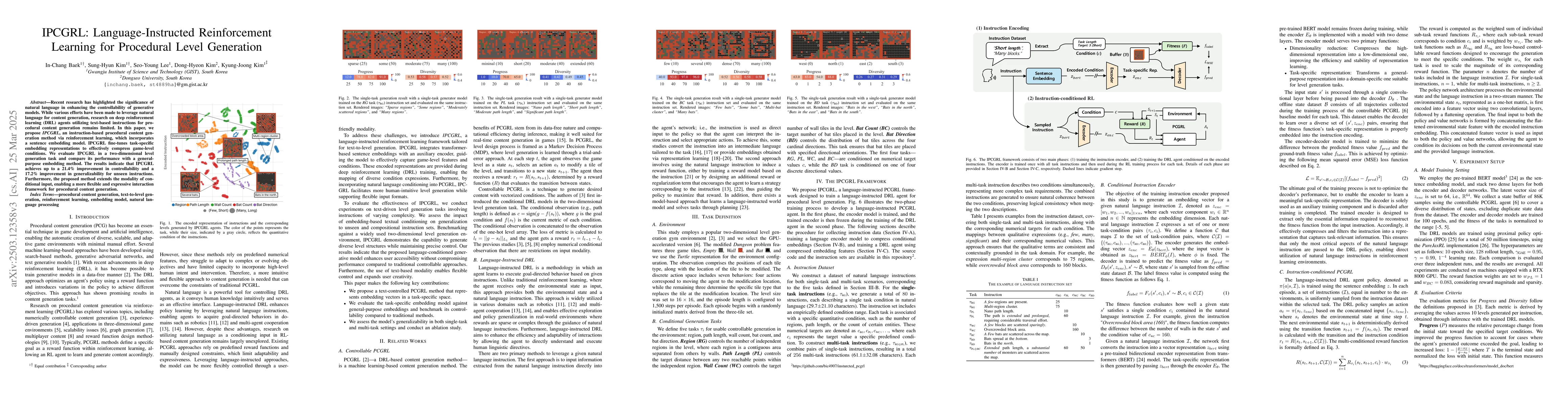 Thumbnail for IPCGRL: Language-Instructed Reinforcement Learning for Procedural Level
  Generation