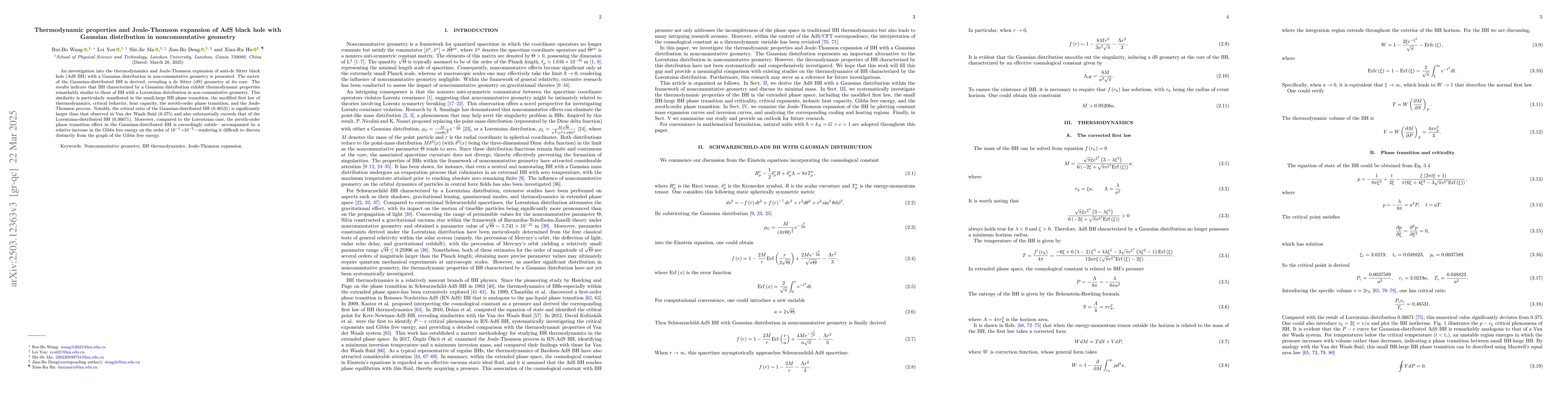 Thumbnail for Thermodynamic properties and Joule-Thomson expansion of AdS black hole
  with Gaussian distribution in non-commutative geometry