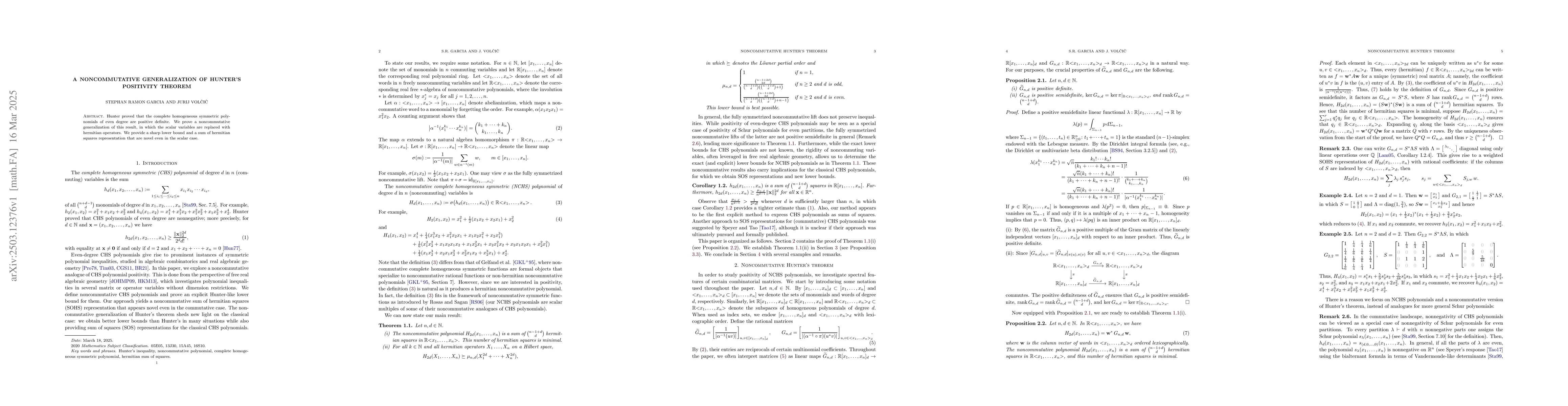 Thumbnail for A noncommutative generalization of Hunter's positivity theorem