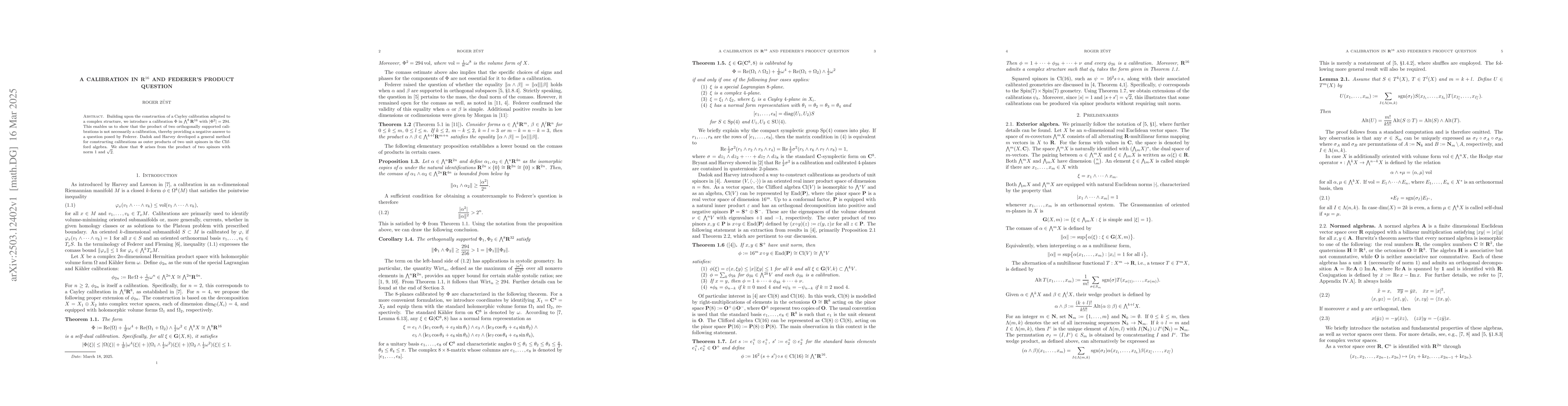 Thumbnail for A calibration in $\mathbf R^{16}$ and Federer's product question