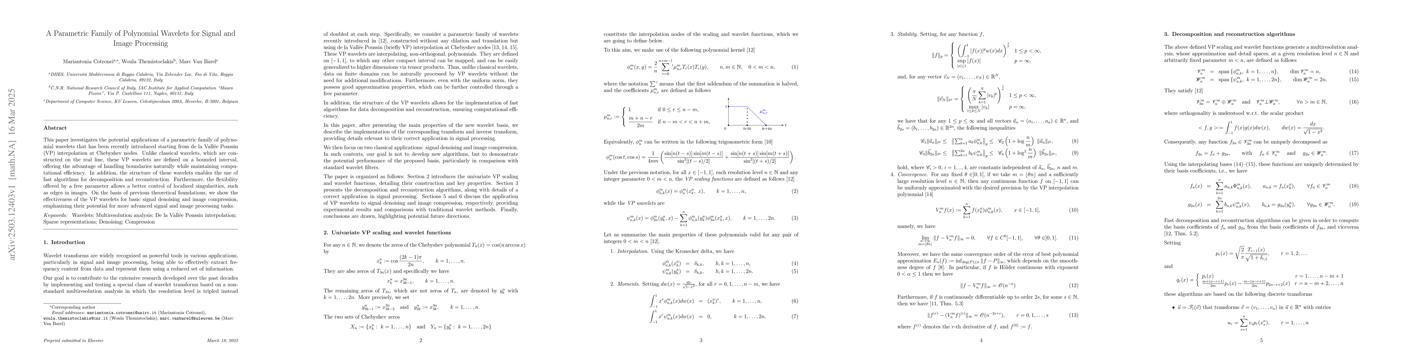 Thumbnail for A Parametric Family of Polynomial Wavelets for Signal and Image
  Processing