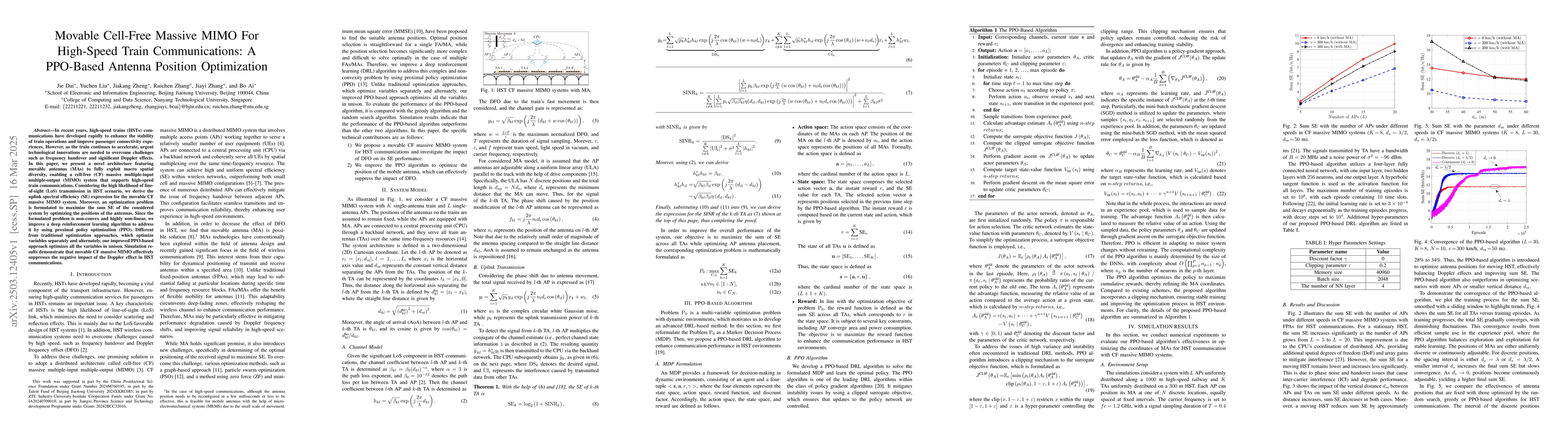 Thumbnail for Movable Cell-Free Massive MIMO For High-Speed Train Communications: A
  PPO-Based Antenna Position Optimization