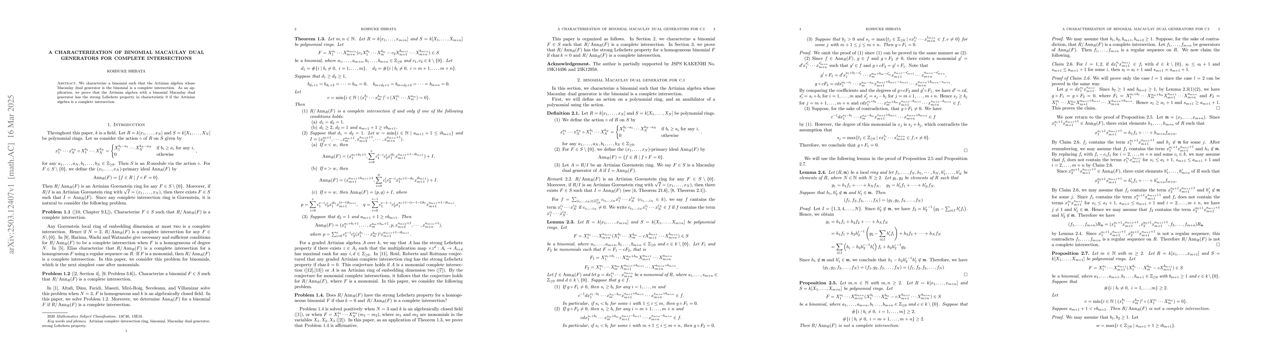 Thumbnail for A characterization of binomial Macaulay dual generators for complete
  intersections