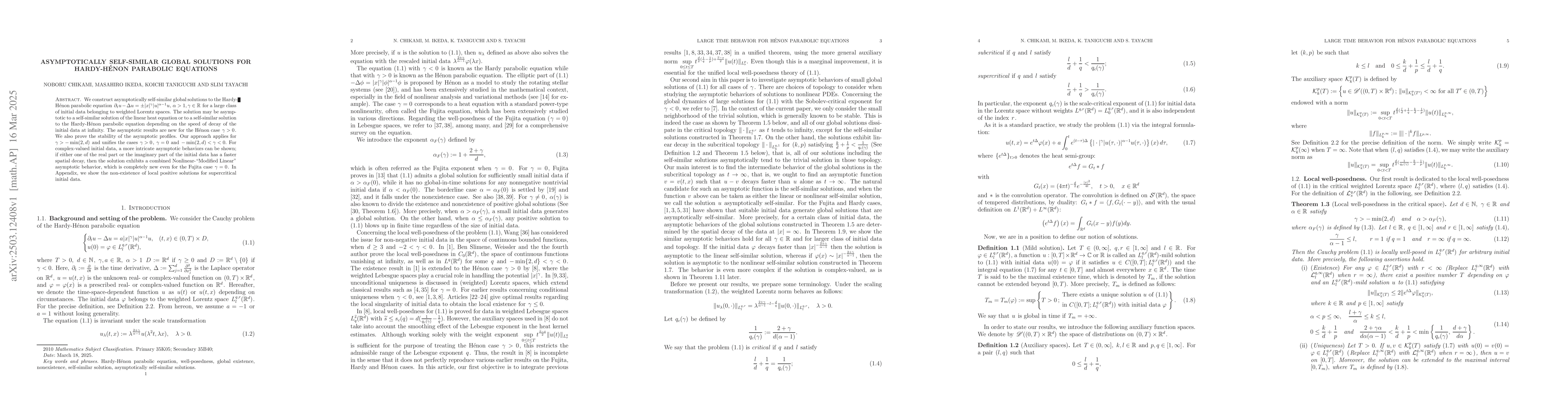 Thumbnail for Asymptotically self-similar global solutions for Hardy-Hénon parabolic
  equations