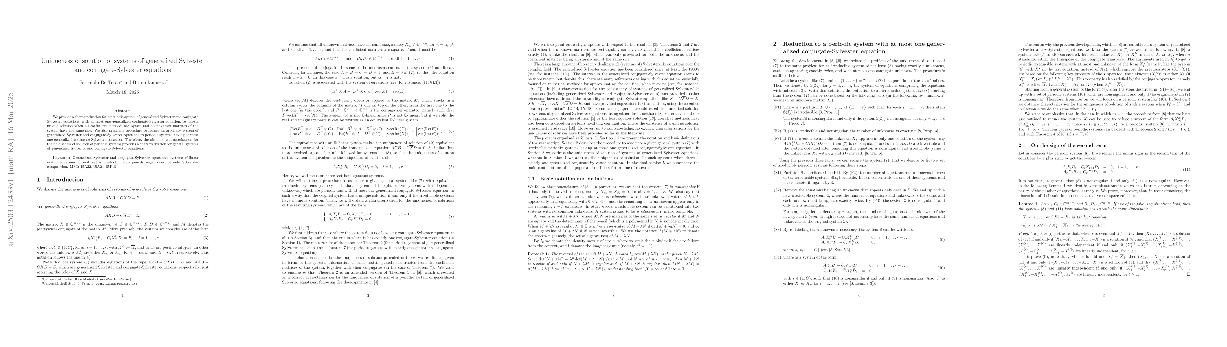 Thumbnail for Uniqueness of solution of systems of generalized Sylvester and
  conjugate-Sylvester equations