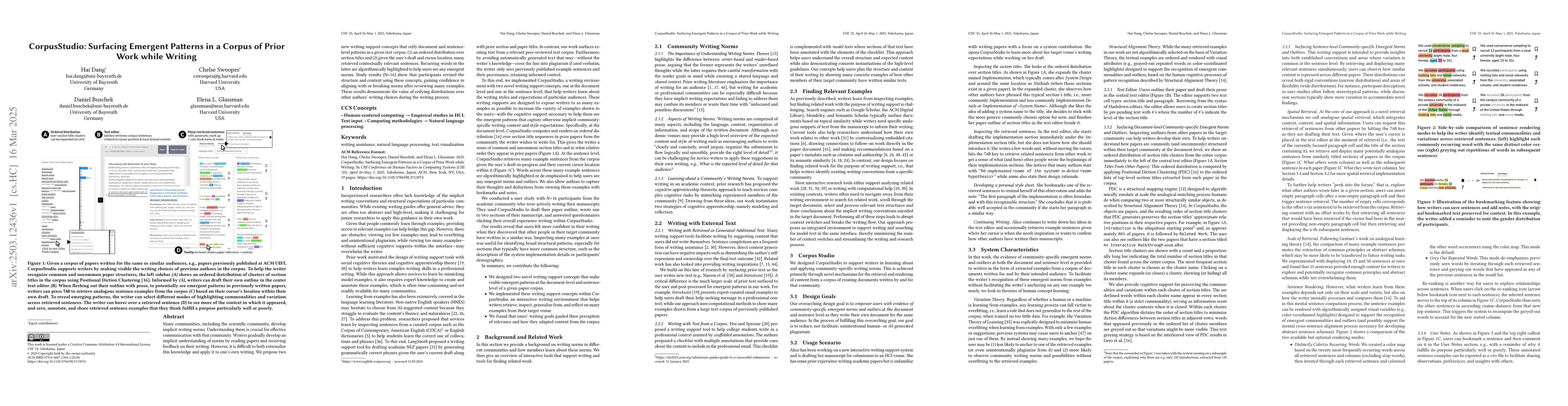 Thumbnail for CorpusStudio: Surfacing Emergent Patterns in a Corpus of Prior Work
  while Writing
