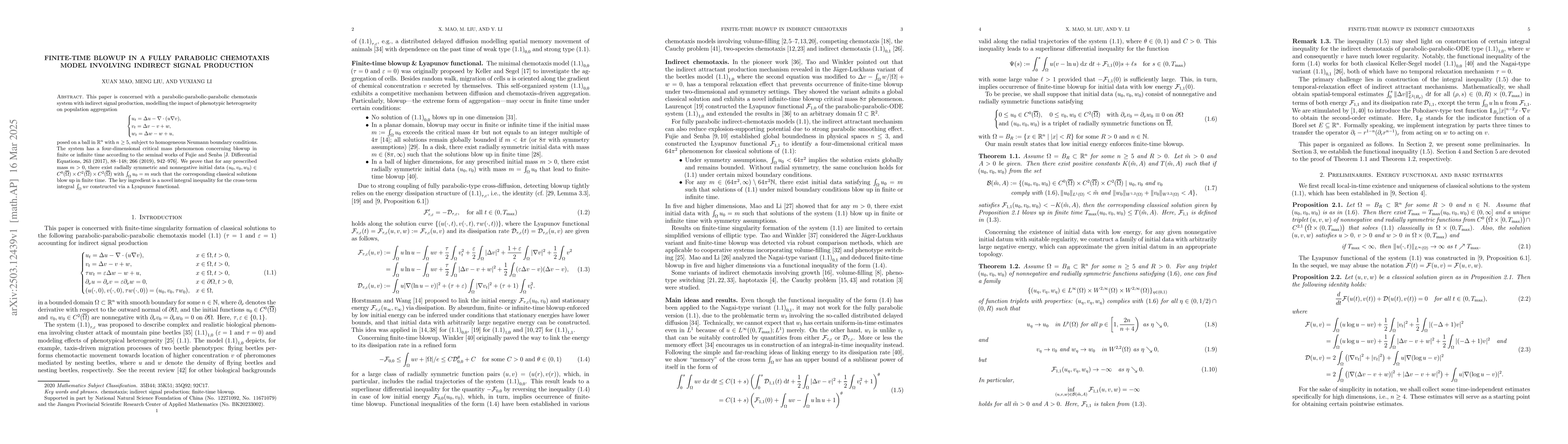 Thumbnail for Finite-time blowup in a fully parabolic chemotaxis model involving
  indirect signal production
