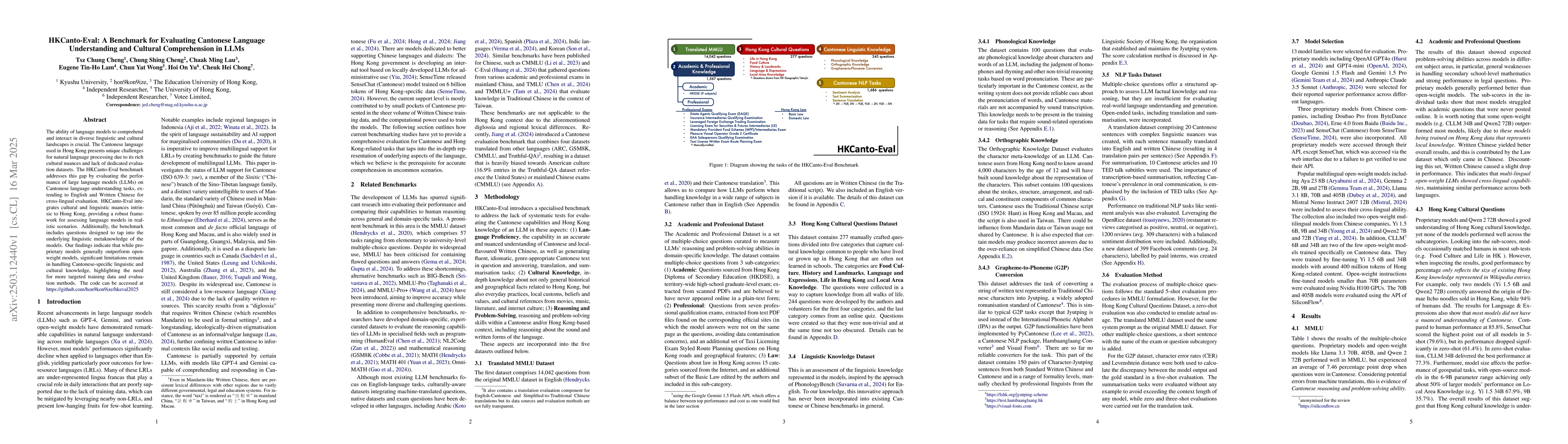 Thumbnail for HKCanto-Eval: A Benchmark for Evaluating Cantonese Language
  Understanding and Cultural Comprehension in LLMs